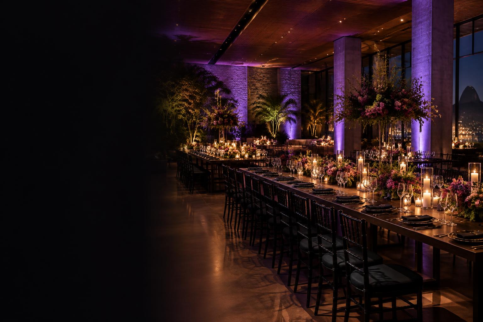 Espaço de eventos preparado para uma celebração